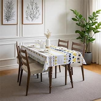 HOMEMONDE Cotton Dining Table Cover 6 Seater Geometric Printed Table Cloth for Center Table, Rectangular 45 x 92 Inch - (114x233 CM, Multicolor)