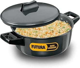 Futura 2 Litre Cook n Serve Bowl, Hard Anodised Saucepan with Hard Anodised Lid, Sauce Pan for Cooking and Serving, Black (ACB20), Aluminium