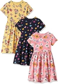 T2FGirls Printed Cotton Casual Knee-Length Dress(Pack of 3)