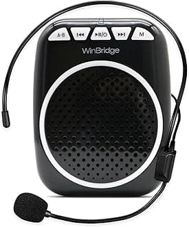 W WINBRIDGE WB001 Loudspeaker, Hands-Free Loudspeaker, Small, Portable Loudspeaker, Wired Head Microphone, USB Driver/TF Card Compatible, Ideal for Events, Meetings, Store Sales, Tourist Guides and