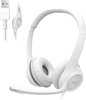 H390 Wired Headset for PC/Laptop, Stereo Headphones with Noise Cancelling Microphone, USB-A, In-Line Controls, Works with Chromebook - Off White