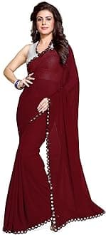 MIRCHI FASHION Women's Mirror Border Latest Indian Bollywood Designer Saree Unstitched Blouse Piece, Maroon, One size