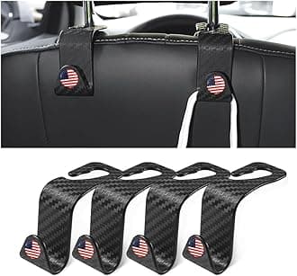 4PCS Car Seat Headrest Hooks, Auto Back Seat Hanger Holder, Durable Stylish Vehicle Organizer Universal Car Interior Accessories, Storage Hooks for Purses, Bags, Clothes, Coats (Carbon Fiber/Red Flag)