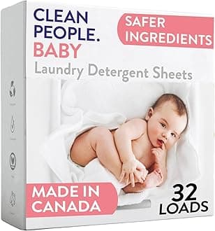 THE CLEAN PEOPLE Unscented Baby Laundry Detergent Sheets - Plant-Based, Hypoallergenic Laundry Soap - Ultra Concentrated, Plastic Free, Recyclable Packaging, Fights Stains & Odors on Baby Clothes &