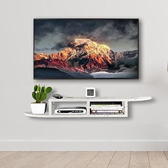 Torche Wooden Wall Mounted TV Unit, TV Cabinet, TV Stand - Wall Shelf for Living Room, Set Top Box Stand (Marble White-QR TV Big)