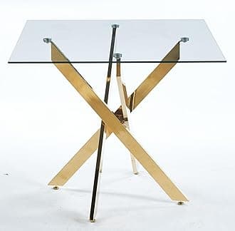 Small Square Glass Dining Table with Tempered Glass Top Metal Legs, 35.43" Modern Kitchen Table Dining Room Table for Dining Room Kitchen Living Room (Gold-Square 35.43"x29.6")