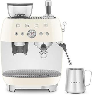 Smeg EGF03CRUK Espresso Machine with Pump & Grinder, Adjustable Temperature & Pre-Infusion, Italian Design, Cream