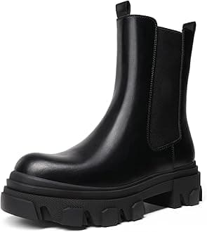 DREAM PAIRSWomens Platform Chelsea Boots Combat Mid Calf Slip On Chunky Ankle Booties