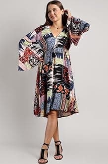 KE KANHA EXPORTS Dress for Woman|Boho Dresses for Women|Beach Wear|Border Print|Adjustable Tassel at Waist|Vacation Boho Casual|Multicolor|Easily fits S-M-L|Bust 32-38 in|Length 40 in