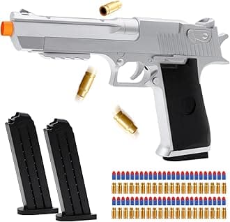 DaoDaoZhu Soft Bullet Toy Gun Pistol with Shell Ejecting for Indoor/Outdoor Shooting Games, Halloween Costume Fake Prop Gun Model, Educational Play Toy Guns, Christmas/Birthday Gifts (Silver)