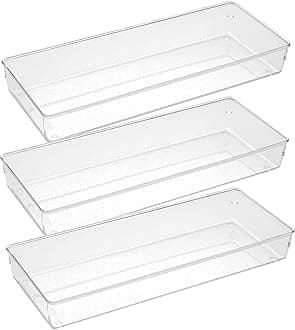 IHOMECOOKER 3 Pack Clear Plastic Drawer Organizer Tray Cutlery Utensil Makeups Drawer Organizers 15" X 6"