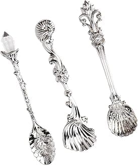 Fdit Vintage Coffee Spoons Set 3Pcs Dessert Spoons Royal Metal Carved Teaspoons for Kitchen Dining Bar and Tea Parties
