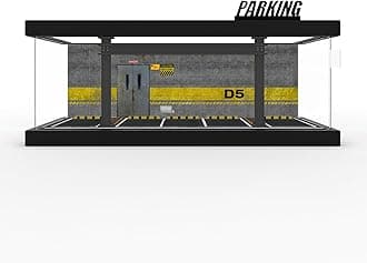 1/64 Diorama Plastic Display Case - Compatible with Hot Wheels Matchbox Mini GT Diecast Cars, for Model Car Display and Storage, Stackable Garage with LED Lights and Acrylic Cover (LM-D5)