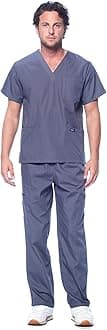 Dagacci Scrubs for Men Set - V-Neck Scrub Top and Cargo Pants - 8 Pockets Men Scrubs Set