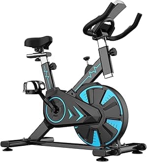 Indoor Cycling Bike, Silent Belt Drive Exercise Bike Stationary Bicycle with Steel Flywheel, Phone Holder, Adjustable Seat and Handlebar, Heart Rate Monito (A)