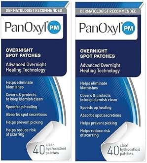 PanOxyl PM Overnight Spot Patches, Advanced Hydrocolloid Healing Technology, Fragrance Free, 40 Count - Pack of 2