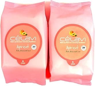 Celavi Makeup Remover Cleansing Wipes Removing Towelettes 2 Packs - 60 Sheets (Apricot)