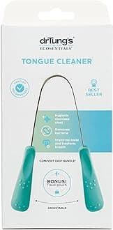 Stainless Tongue Scraper - Tongue Cleaner for Adults, Kids, Helps Freshens Breath, Easy to Use Comfort Grip Handle, Comes with Travel Case - Stainless Steel Tongue Scrapers (1 Pack)