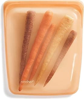 Silicone Reusable Storage Bag, Half Gallon Bag, Reusable Freezer Bags, Microwave, Dishwasher, Oven Safe, Sous Vide, Premium Lunch Container, Eco Friendly, Food Storage Bags, 64 oz, Orange