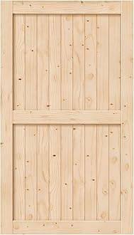 EaseLife 54in x 84in Sliding Barn Wood Door,Interior Doors,DIY Assemblely,Solid Natural Spruce Panelled Slab,Easy Install,Apply to Rooms & Storage Closet,H-Frame