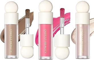 MEICOLY Soft Pinch Liquid Blush & Dewy Cheek Tint, Matte Finish Liquid Contour, Highlight Bronzer Stick Set - Pearl White Highlighter + Rose Pink Blush + Contour