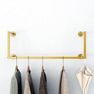 HOMEKAYT Gold Wall Clothing Rack, Wall-Mounted Clothes Rack, Modern Clothes Hanging Bar Space-Saving, Vintage Retail Garment Rack