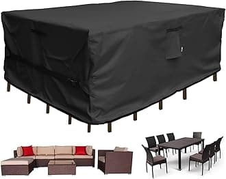 Patio Furniture Set Cover Waterproof Rectangular Heavy Duty 600D Outdoor Sectional Sofa Couch Cover Large Outside Dining Table and Chairs Covers Patio Conversation Set Cover Black 89 x 63 Inch