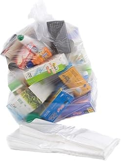 Clear Recycling Bin Bags (Pack of 10) - 64 Gauge Bin Liners, Clear Plastic Bags for 40L-90L Bins, Ideal for Recycling and Waste - Large Refuse Sacks 18” x 29” x 39”