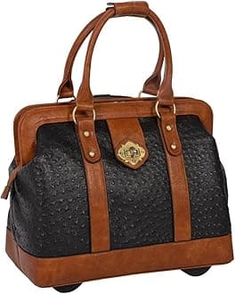 JKM & Company Faux Leather Compatible With Computer iPad, Laptop Tablet Rolling Tote Bag Briefcase Carryall Bag