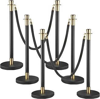 VEVOR Crowd Control Stanchion 6Pcs, Velvet Ropes and Posts, Solid Base with Black Velvet Rope, Black Stanchion Post Crowd Control Barriers, Red Carpet Poles, Crowd Control Ropes and Poles for Party