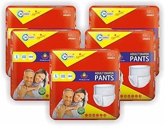 Sponsored Ad - Adult Diaper Pant style - 50 Count Large 75-135 cms (30-54 Inch), Size L, unisex,dual pad, leakproof, elastic waist, wetness indicator & Extra absorbency, Pack of 5