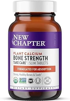 New Chapter Calcium Supplement - Bone Strength Plant-Based USDA Organic Calcium with Magnesium, Vitamin D3+K2, for Bone Health & Joint Mobility, Heart Support, 905 mg dose - 60 Slim Tablets