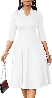 Casual Dresses for Women Semi Formal Fit and Flare 3/4 Sleeve A-line Church Work Dress with Pockets