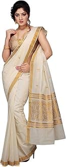 Rsv fabrics Women Kerala Kasavu Cotton Sarees, Beige
