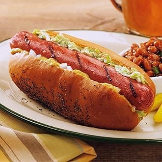 Delicious All-Beef Jumbo Hot Dogs | Fully Cooked Skinless Franks | No MSG Added | Ready to Heat and Serve | A full 32 count, 3.2 ounces each from Kansas City Steak Company