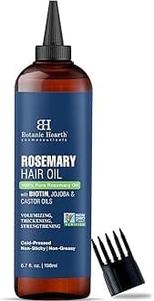 Botanic Hearth 100% Pure Rosemary Oil For Hair Growth Infused With Biotin | Hair Strenghtening Treatment | Nourishing & Volumizing | With Jojoba Oil & Castor Oil | Non GMO Verified | 198 ML