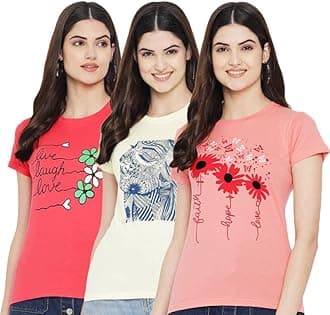Preneum Women's Cotton Regular Fit Latest Graphic Stylish Printed Short Sleeves Casual T-Shirt || Trends & Stylish (Pack 3)
