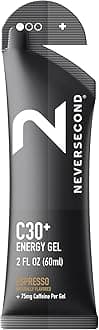 Neversecond C30+ Energy Gel + Caffeine, Performance Nutrition & Hydration, Never2 Energy Gel for Ultra Triathlons, Cycling & Marathons (Espresso Flavor, 12-Count Pack)