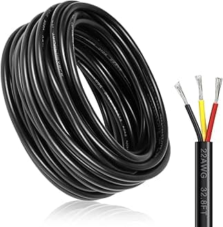 – 10M/32.8ft 12V Low Voltage Wire, 22 Gauge Conductor Extension Cable, Outdoor Landscape Lighting Cable, 22AWG 3 * 0.3mm² Electrical Cord Tinned Copper Hookup Wire Kit, 3 Core with Black Reel Package