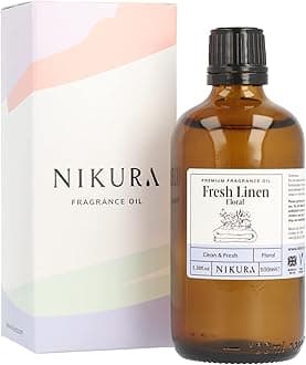 Nikura - Fresh Linen (Floral) Fragrance Oil - 100ml | Perfect for Diffuser for Home, Soap Making, Candle Making, Wax Melts | Bath Bombs, Pot Pourri Refresher Oil, Perfume Scents, Burner Oil | UK Made