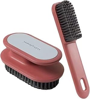 GanganmaxHousehold Cleaning Scrub Brush Soft Bristle Laundry Brush Shoe Stain Remover Brush Cleaning Supplies Set Comfort Grip Nylon Brushes for Fabric Clothes Carpet Floor Pack of 2 (Red)