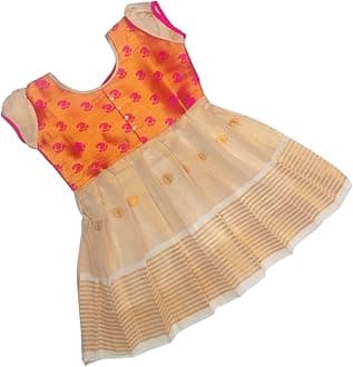 LOTUS ETHNICBaby Girl's Kerala Tissue Cotton Frock Pattu Pavadai LEHENGA CHOLI Chaniya Choli (0-5 Years)