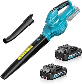 SEYVUM Cordless Leaf Blower, 20V Blower with 2 X 2.0 Ah Battery, Electric Blower for Lawn Care, 350 CFM 150 MPH Battery Powered Leaf Blower with Charger, for Patio, Garden Cleaning, Blue