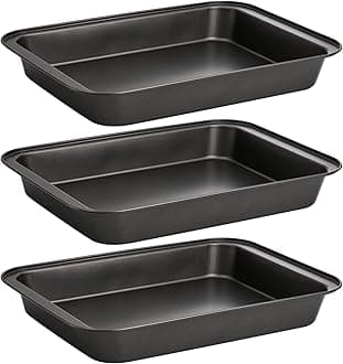 Lyellfe 3 Pack Rectangle Baking Pan, Non-Stick Cake Pans for Oven, 13 x 9 Inch Deep Cookie Sheet Tray for Brownie Lasagna Casserole Bread, BPA Free