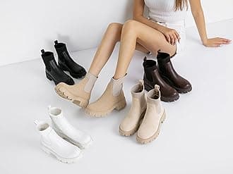 Jeossy Women’s Chelsea Chunky Ankle Boots Elastic Platform Lug Sole Short Pull on Low Heel 9610 Booties