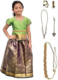 Vishyam Siya Traditional Pattu Pavadai Lehnga Choli Includes Jewelery Belt Embroidery Indian Cotton Round Neck Design Dress Ethnic Davani Chinna Complete Set