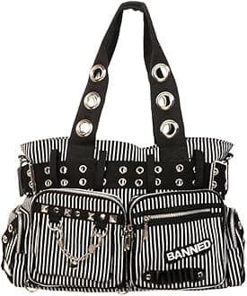 Banned Handcuff Handbag - Black/White/One Size