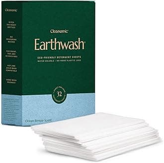 Earth Wash Laundry Sheets, Ocean Breeze (32 Loads), The Perfect Hypoallergenic Eco-Friendly Plastic Free Detergent Strips, Ideal for Travel/Home Use. Biodegradable-Easy Dissolve, True Eco-Wash