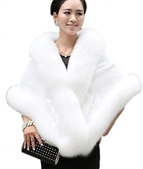 Women's Faux Fur Coat Wedding Cloak Cape Shawl for Evening Party