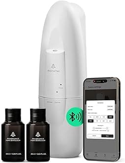 AromaPlan 5 Star Collection Plug in Diffuser (2 Fragrances Included)-Cold Air & Waterless Diffusers for Home & Office- Silent Wall Diffuser Plug in, Bluetooth App Control, 1000 sq. ft (White)